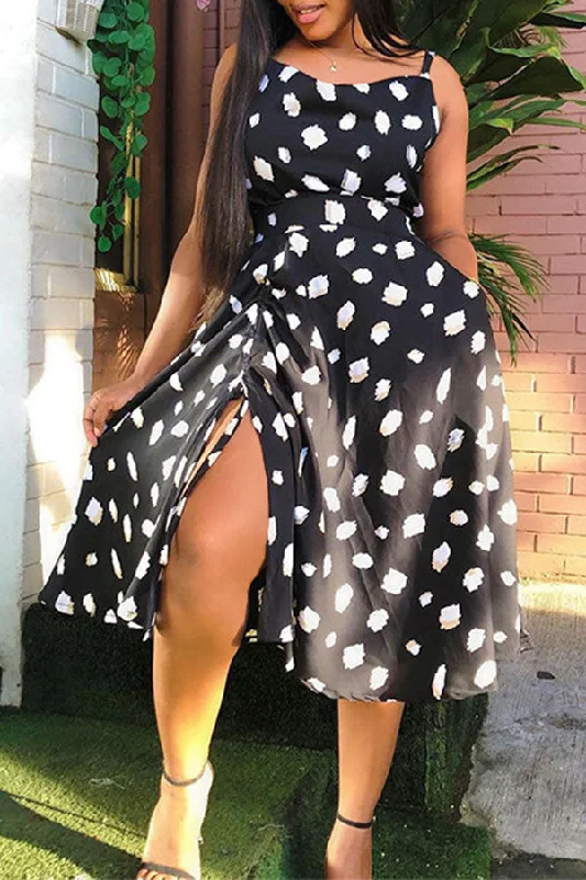 Women's Evening Wear Attire Explore What's New Polka Dot Sweet Splited Midi Dress