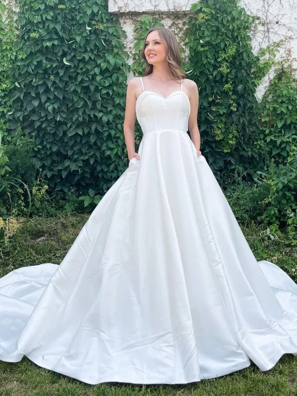 Comfortable Women's Apparel Flash Sale Now Sweetheart Neck Open Back White Long Prom Wedding Dresses with Train, White Formal Graduation Evening Dresses SP2223