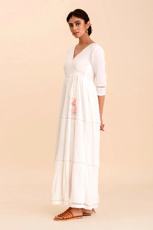 Women's High-Fashion Attire Lighten Up With Nordic Styles JALMAY - A Line White Maxi Dress