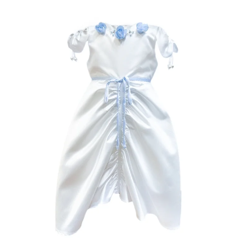 Women's Clothing For Outdoor Activities Budget-Friendly Fashion Daphne White Satin Dress with Blue Embroidery