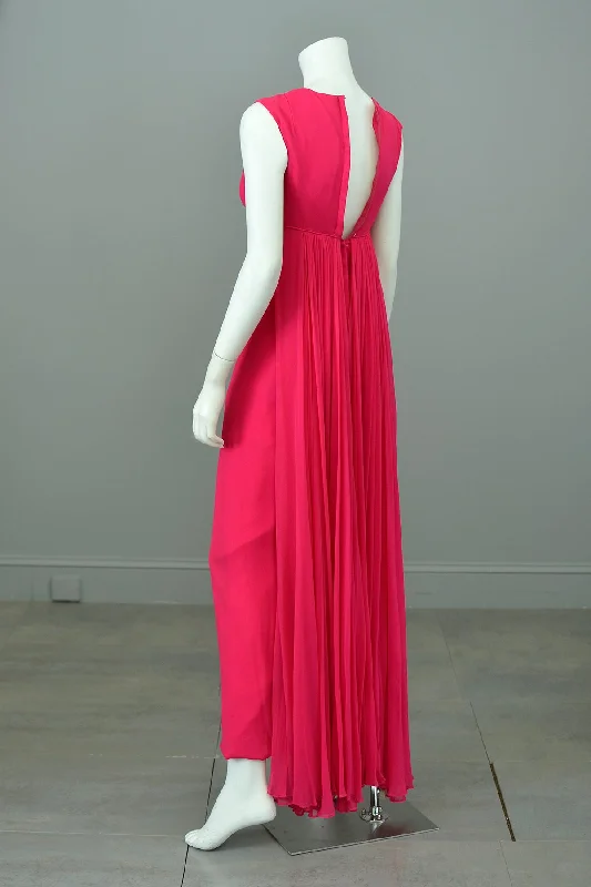 Women's Everyday Garments Premium Fashion 1960s Barbie Hot Pink Chiffon Draped Gown | Barbie Dress Gown