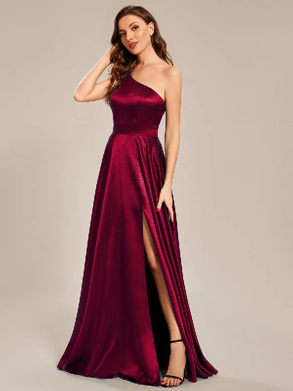 Women's Workout Clothing Limited Stock Custom Size One Shoulder Long Satin A Line Prom Dress