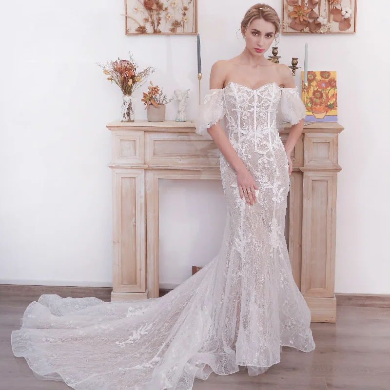 Women's Seasonal Apparel Special Offers, Don'T Miss Off the Shoulder Sleeve Lace Mermaid Wedding Dress