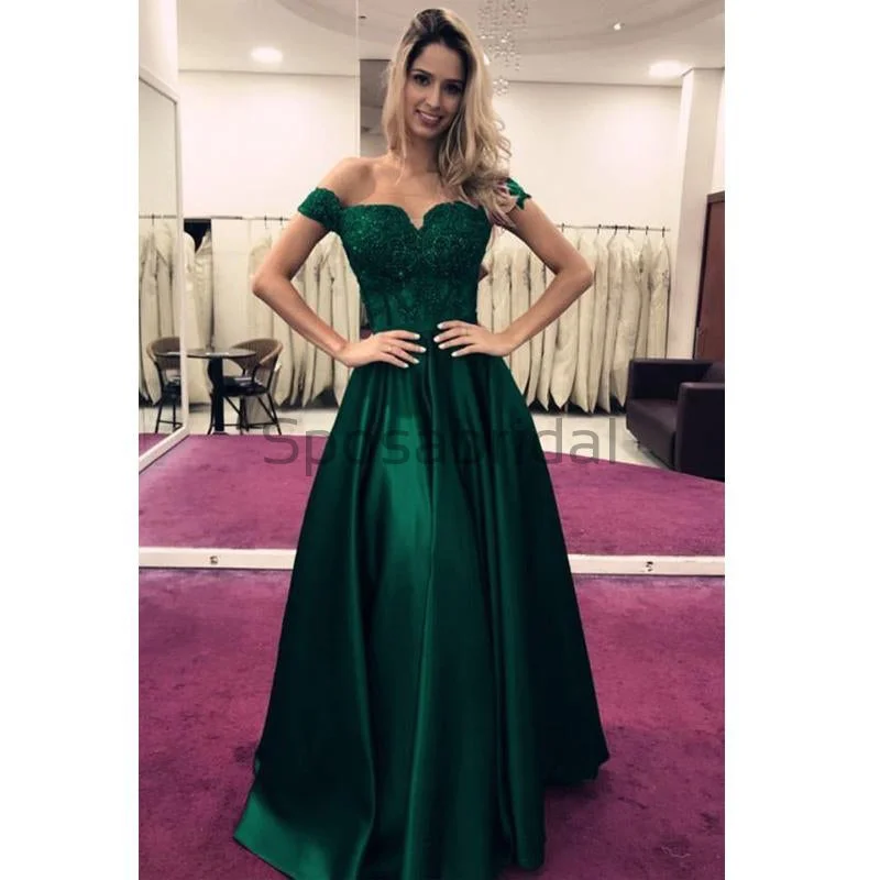 Women's Comfortable Lounge Attire Odd Size Clearance Sale A-line Off the Shoulder Satin Green Elegant Modest Formal Prom Dresses PD1723