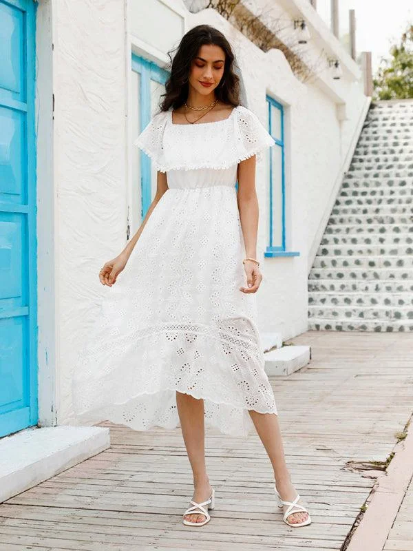 Women's Stylish Professional Garments Fashionista Favorites White Lace Off Shoulder Maxi Dress