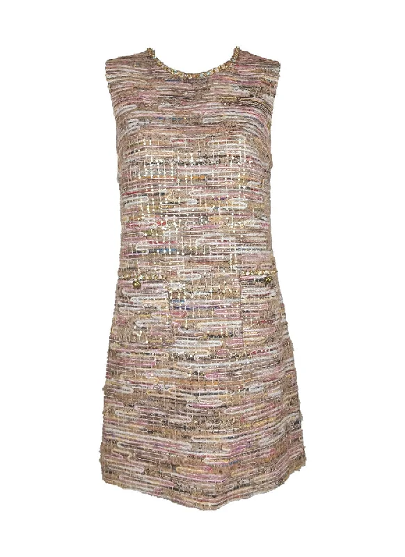 Classic Women's Clothing Styles O240059 Round Neck Sequin Tweed Dress