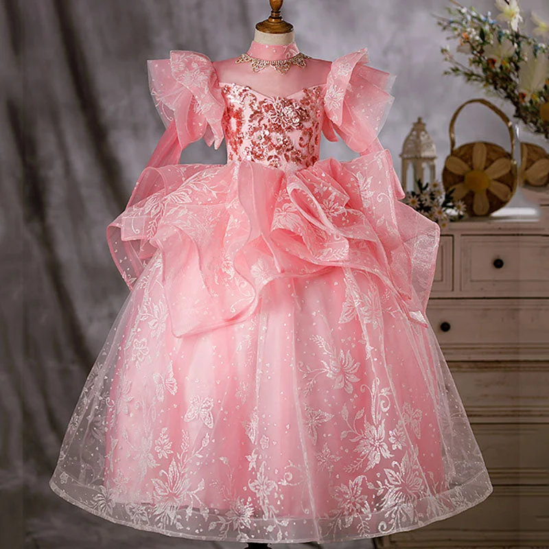 Workwear Fashion for Women Toddler Communion Dress Girl Birthday Party Pink Gorgeous Fluffy Long  Pageant Dress