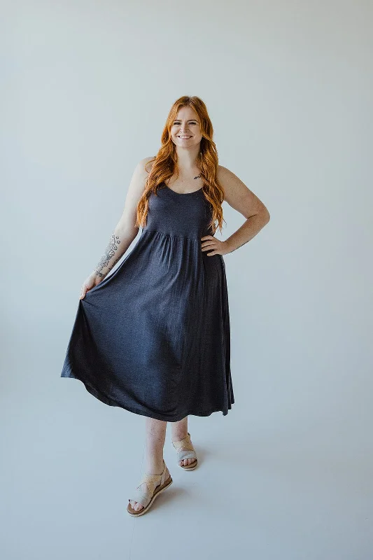 Fashionable Women's Casual Apparel Enjoy Discount STRAPPY T-SHIRT MAXI DRESS IN HEATHERED NAVY