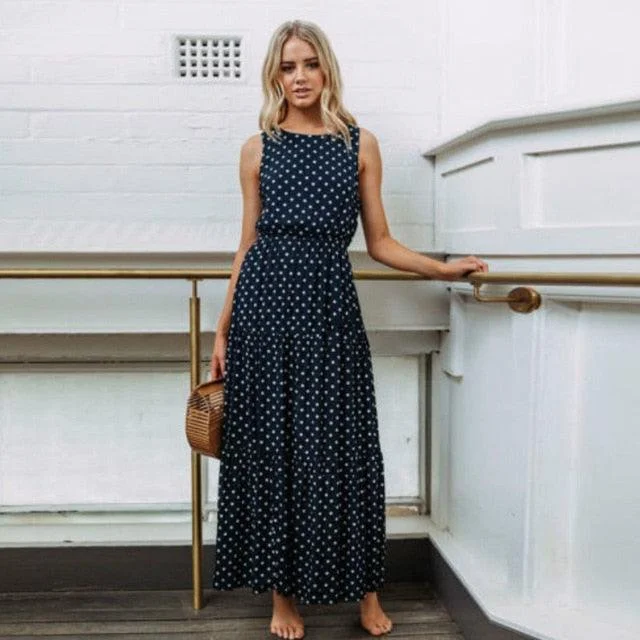 Affordable Luxury Women's Garments Latest Trends Sleeveless Polka Dots Maxi Dress