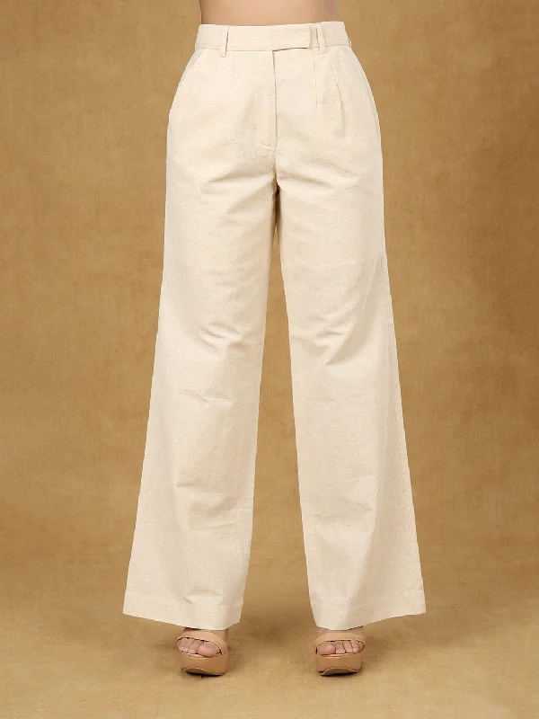 Women's Comfortable Lounge Attire End - Of - Month Blowout Off - White High Waist Linen Trousers