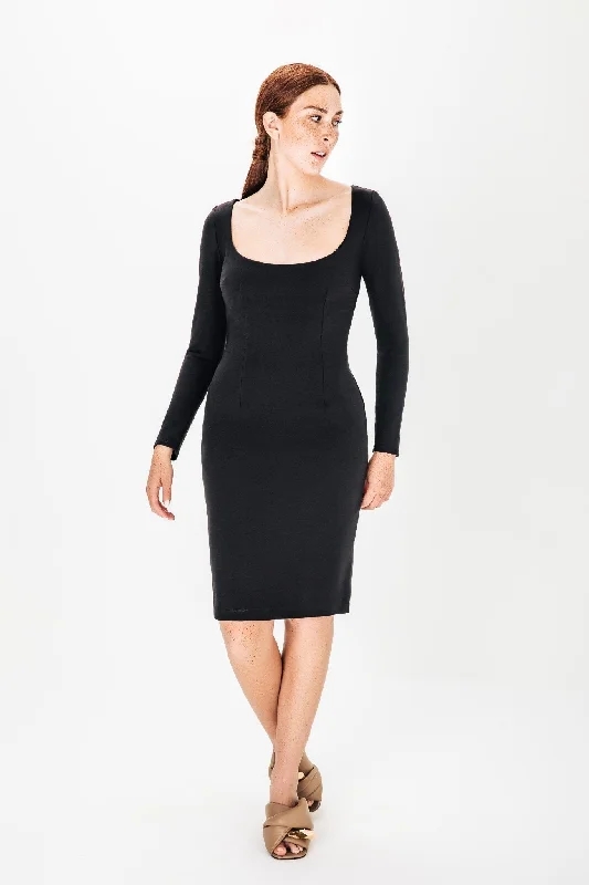 Women's Transitional Clothes Wardrobe Upgrade Black Celeste Ponte Knit Midi Dress