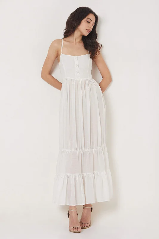 Women's Formal Event Attire Limited - Stock Irene - Off-White Spaghetti Maxi Dress