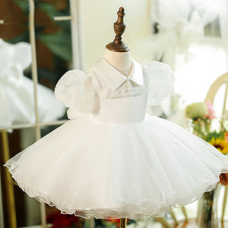 Massive Savings Baby Girl Dress Toddler Whit Puff Sleeve Textured Beaded Fluffy Christening Dress Massive Savings Baby Girl Dress Toddler Whit Puff Sleeve Textured Beaded Fluffy Christening Dress
