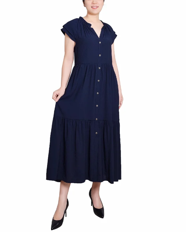 Women's Clothes For Special Occasions Fashion Forward Petite Short Sleeve Slubbed Midi Dress