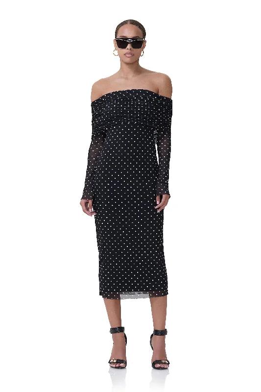 Casual Apparel For Women Chic & Cozy Collection Cornelia Midi Dress - Noir Dot