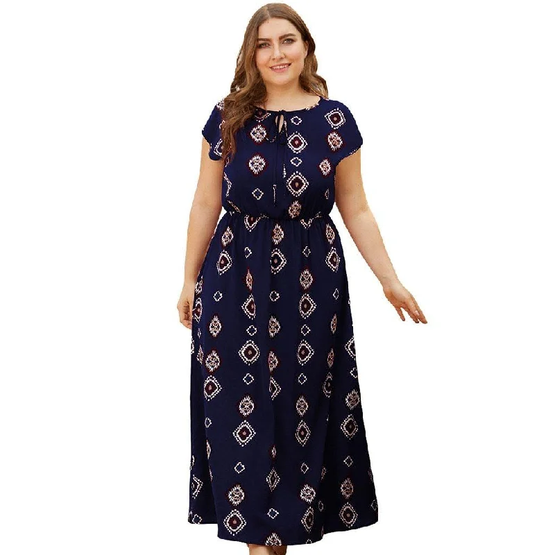 Women's Casual Apparel Fashion Essentials Printed Short-Sleeve Maxi Dress