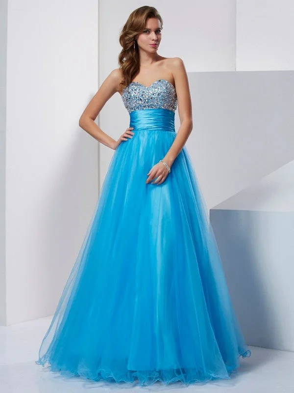 Women's Vintage-Inspired Outfit Imeless Style A-Line/Princess Sweetheart Sleeveless Beading Long Tulle Dresses