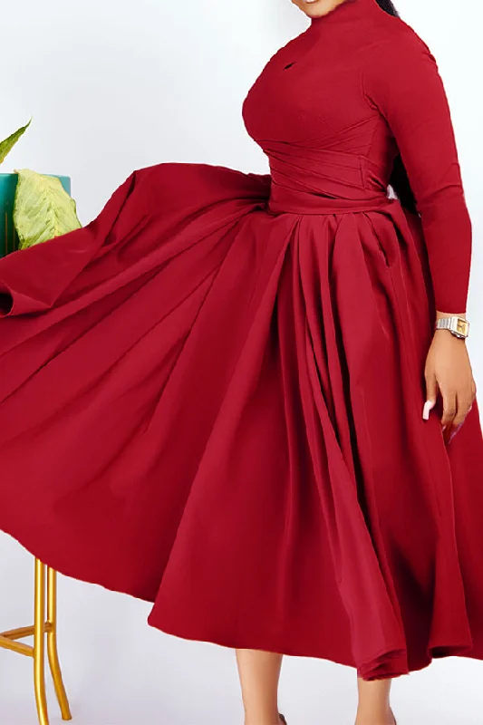 Women's Night-Out Outfit Hot Picks Solid Color Feminine Pleated Detail Midi Dress