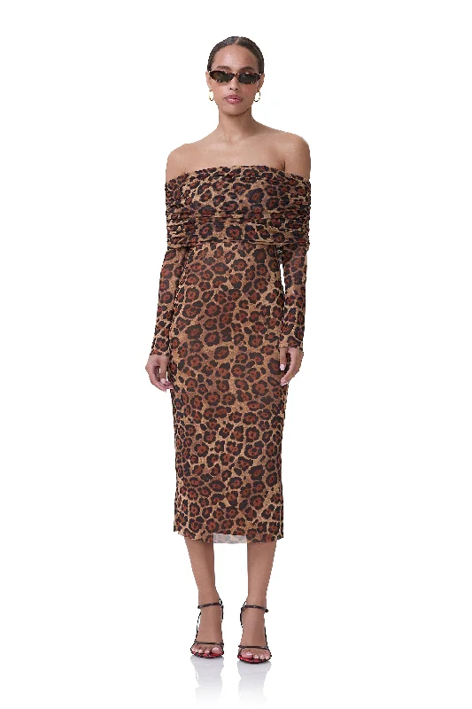 Comfortable Women's Apparel Fashion Forward Femininity Cornelia Midi Dress - Cocoa Leopard