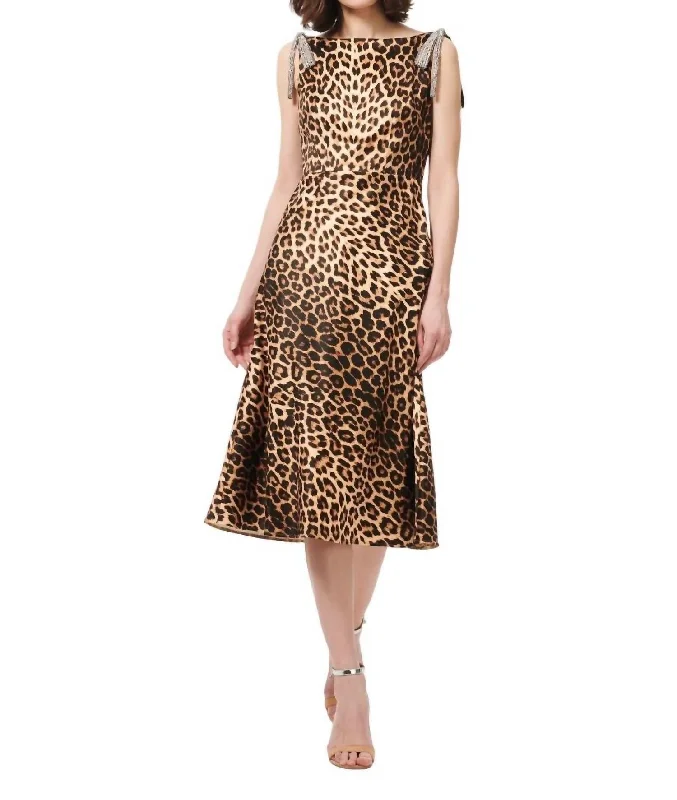 Women's Clothing For Travel Ends Soon Animal Print Satin Dress In Leopard