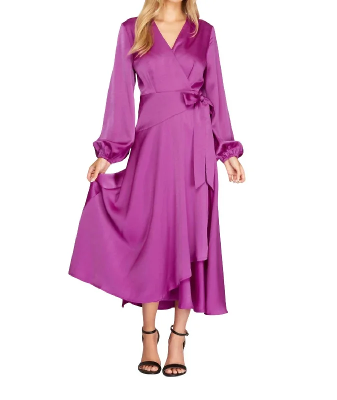 Women's Trendy Casual Clothes Fashion Forward Long Sleeve Satin Maxi Dress In Orchid