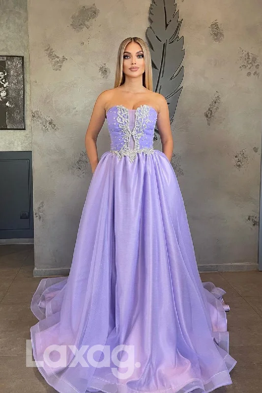 Affordable Women's Attire Trend Leading Collection 18761 - Sweetheart Beads Purple Long Formal Prom Evening Gowns with Pockets