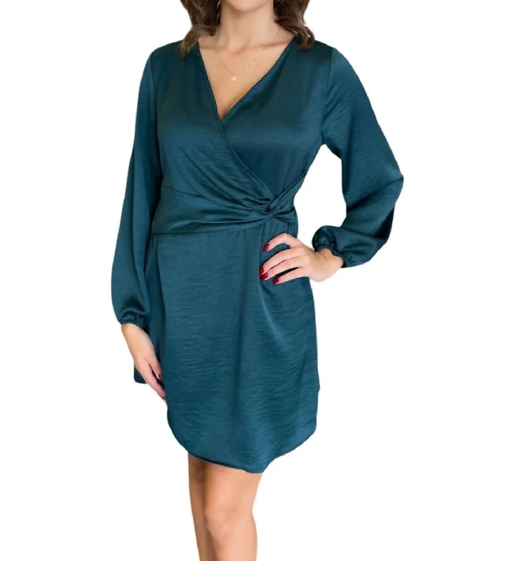 Women's Comfortable Clothes For Weekends Unbeatable Prices Satin Wrap Dress In Hunter Green