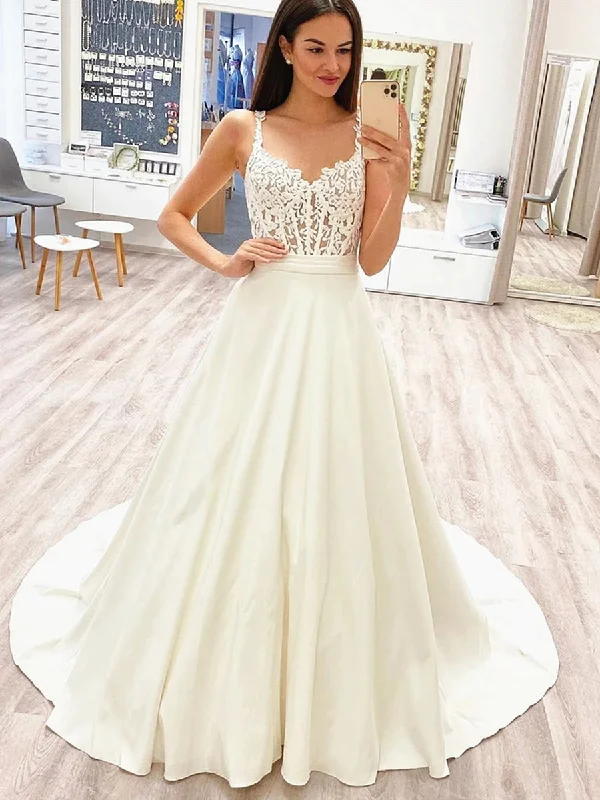 Women's Outfit Wardrobe Update Elegant Long White Lace Wedding Dresses with Train, White Lace Prom Formal Evening Dresses