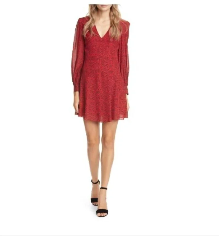 Women's Vacation Clothes Celebrate With Big Savings Polly Leopard Long Sleeve Fit & Flare Mini Dress In Red