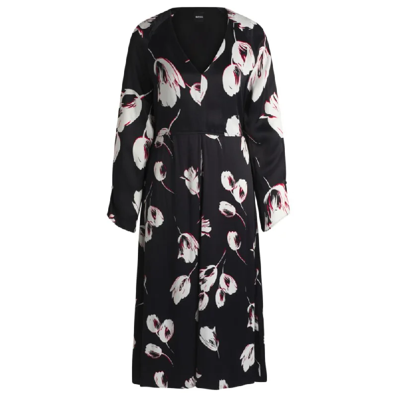 Women's Elegant Clothes Hot Styles Satin V-neck dress with tulip print