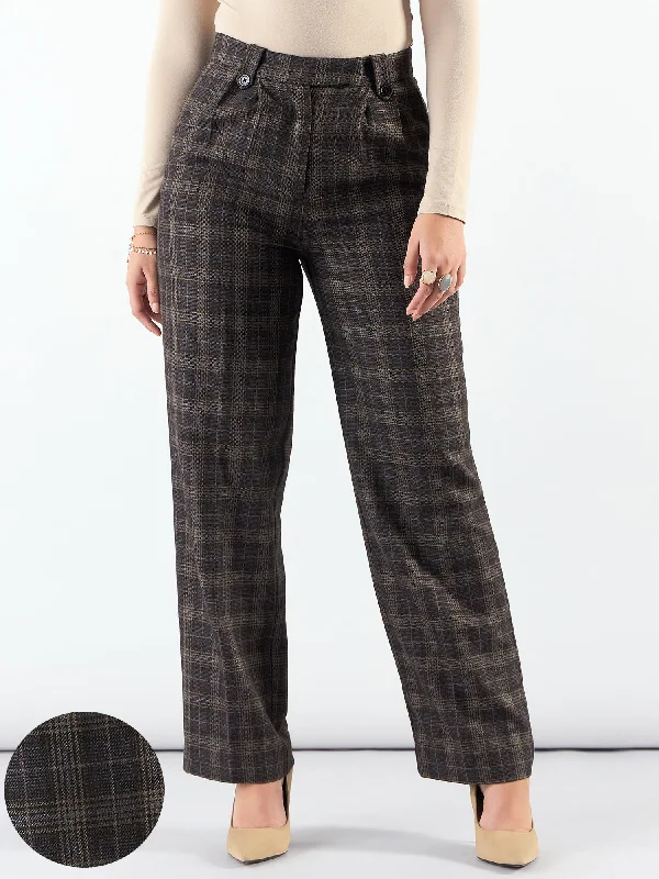 Women's Travel Attire Grab Romantic Date - Night Styles Now Classic Check High Waist Warm Trouser