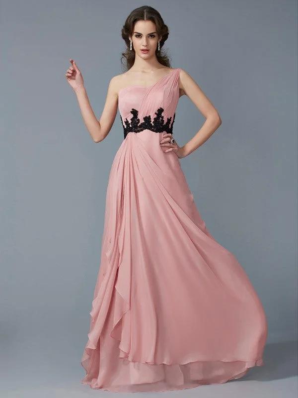 Women's Clothing For Special Occasions Mega Sale A-Line/Princess One-Shoulder Sleeveless Beading Long Applique Chiffon Dresses