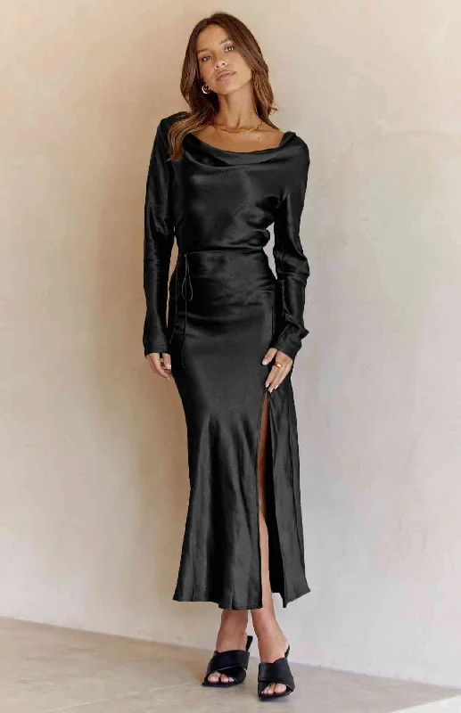 Women's Elegant Garments Summer Essentials Cowl Neck Long Sleeve Maxi Dress