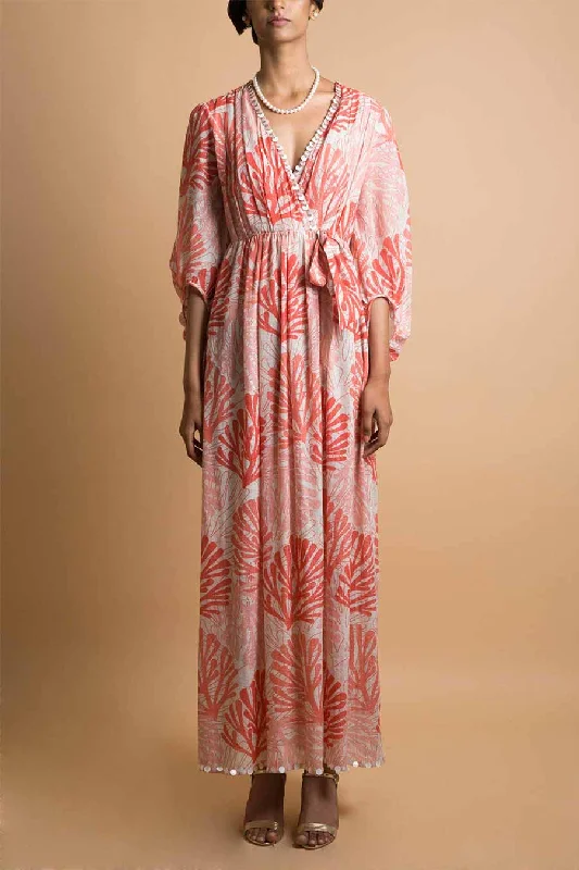 Women's Clothes And Garments Seasonal Sale Coral Print Maxi Dress