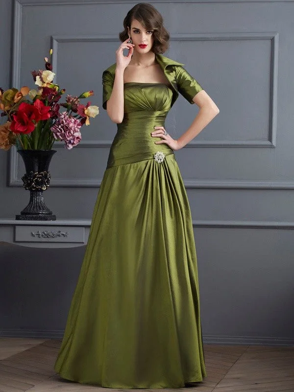 Women's Garments Polished Finish A-Line/Princess Strapless Sleeveless Beading Long Taffeta Mother of the Bride Dresses