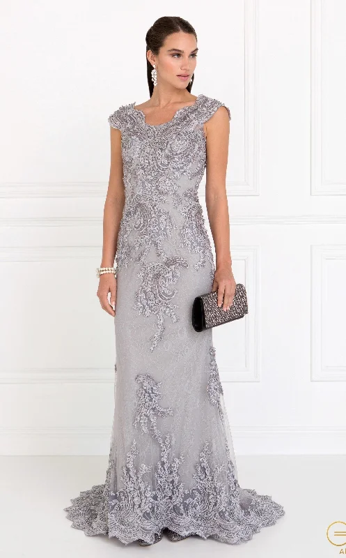 Charming Women's Clothes For Special Events Luxe Layering Cap Sleeve Lace Mermaid Gown by Elizabeth K GL1540