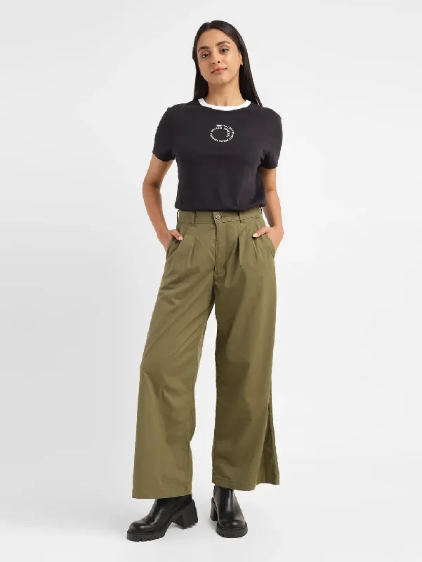 Women's Clothing For Everyday Wear Unbeatable Prices Women's High Rise Olive Loose Fit Trousers