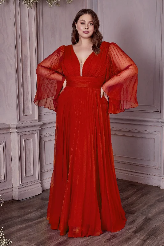 Women's Clothes For Special Occasions Graceful Drape Plus Size Pleated Bell Sleeve Gown by Cinderella Divine CD242C