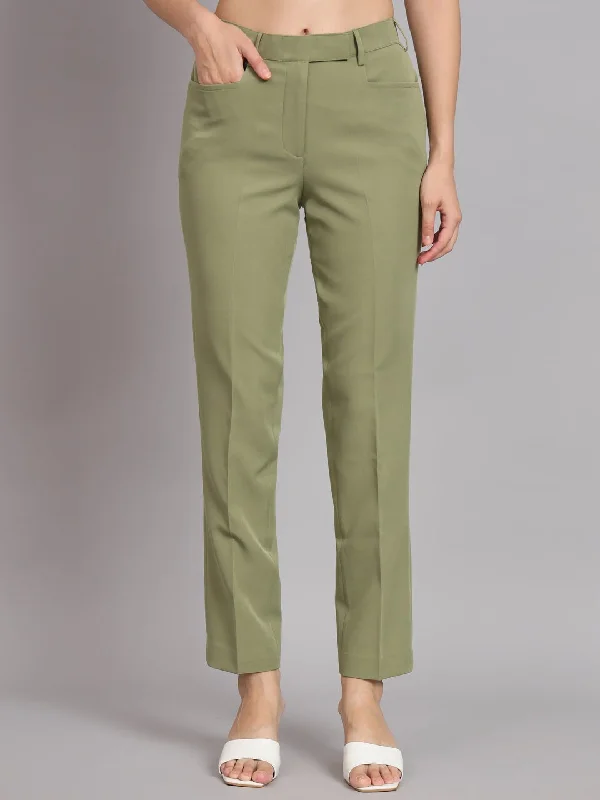 Elegant Women's Attire Boho - Chic Festival - Ready Style Regular Fit Mid Waist Trouser - Olive Green