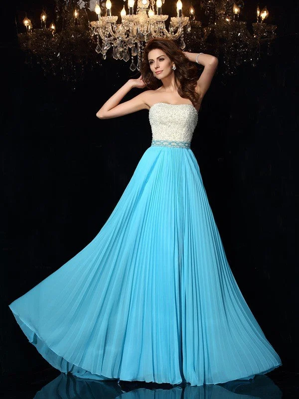 Women's Clothing For Outdoor Activities Chic Style, Always In Vogue A-Line/Princess Strapless Beading Sleeveless Long Chiffon Dresses