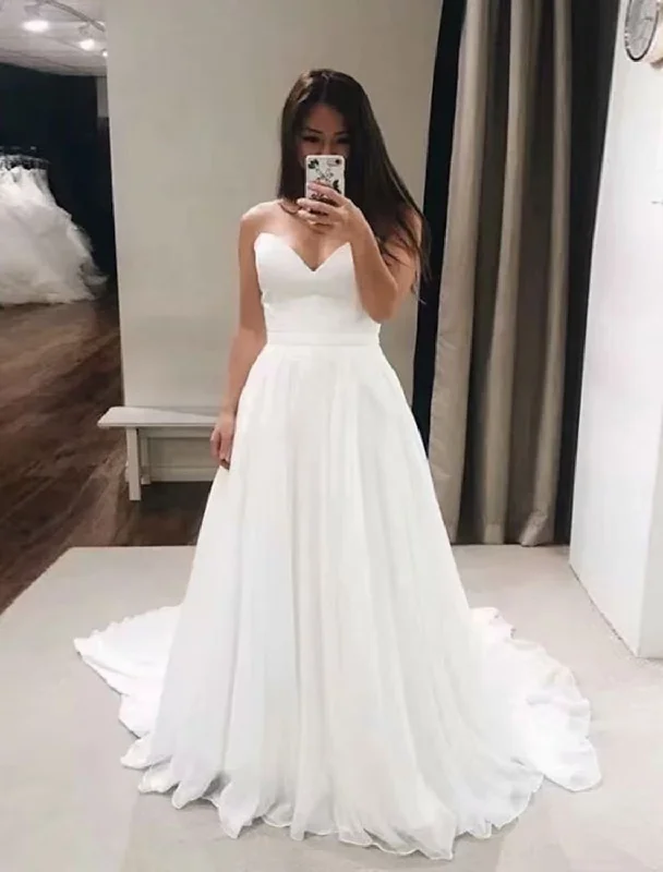 Timeless Women's Garments Style Upgrade Hall Casual Formal Wedding Dresses Court Train A-Line Sleeveless Strapless Chiffon With