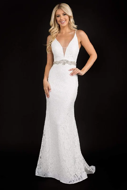 Women's Stylish Professional Garments Season Offer Nina Canacci 2299 - Plunging V-Neck Lace Gown