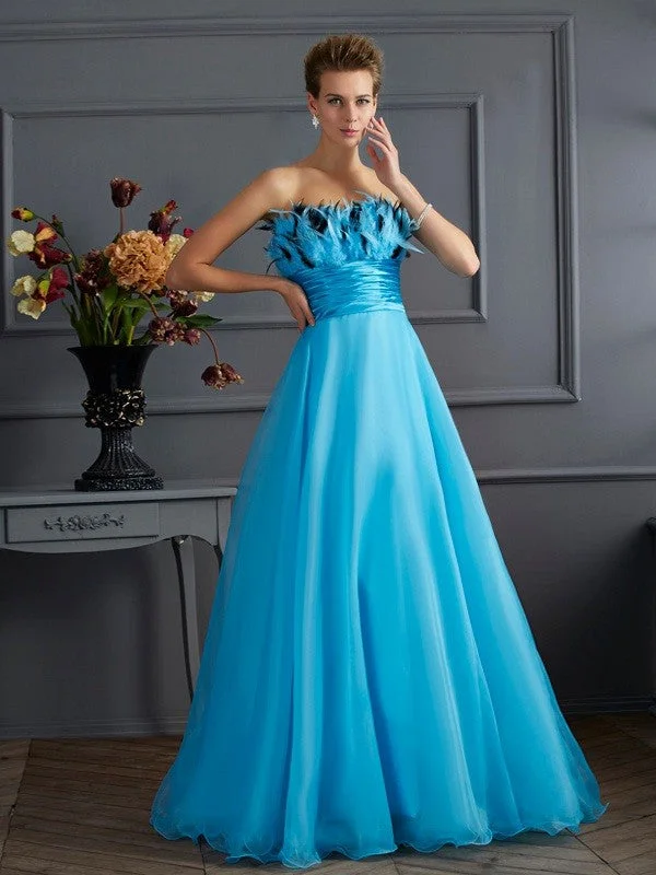 Plus-Size Women's Clothing Trend Setting Wardrobe A-Line/Princess Strapless Sleeveless Long Organza Dresses