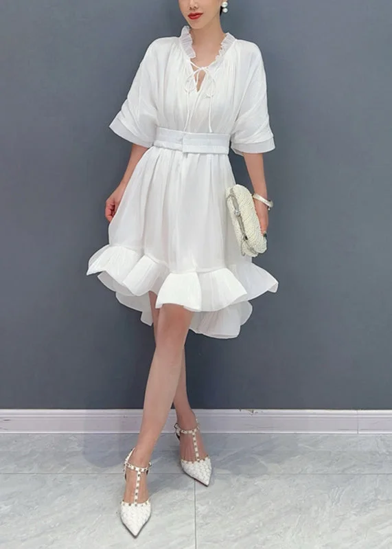 Women's Clothing Apparel Break Fashion Norms White Ruffled Patchwork Maxi Dress Half Sleeve