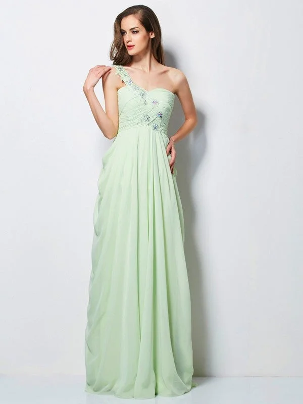 Women's Trendy Clothing Quality Wear A-Line/Princess One-Shoulder Sleeveless Applique Long Chiffon Dresses