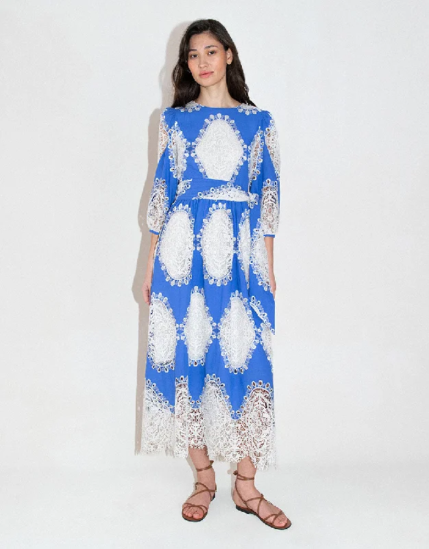 Formal Garments For Women Signature Style Essentials Constance Lace Midi Dress - Blue/White