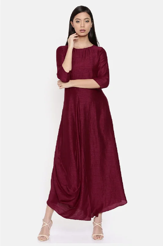 Women's Athletic Garments Exclusive Discount Wine Cowl Maxi Dress