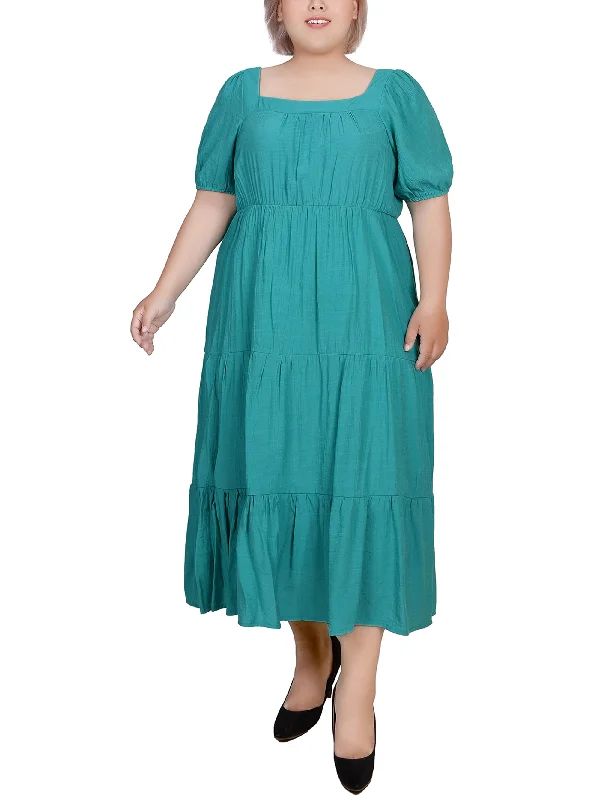 Women's Sporty Clothes Latest Trends Plus Size Short Sleeve Tiered Midi Dress