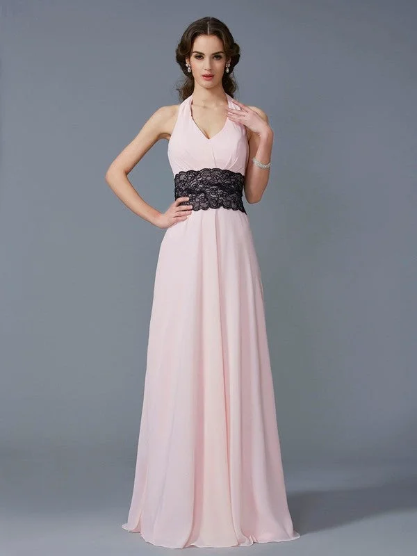 Women's Fashionable Clothing Sets Special Occasion Wear A-Line/Princess Halter Sleeveless Applique Long Chiffon Dresses