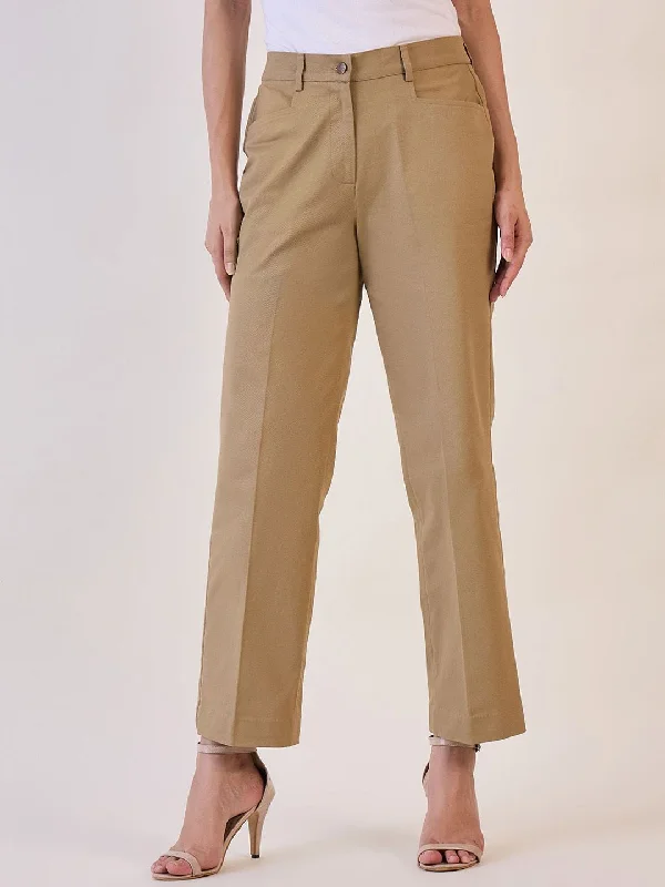 Women's Trendy Garments Save On Inspired Styles Straight Fit Mid Waist  Trouser - Camel Brown